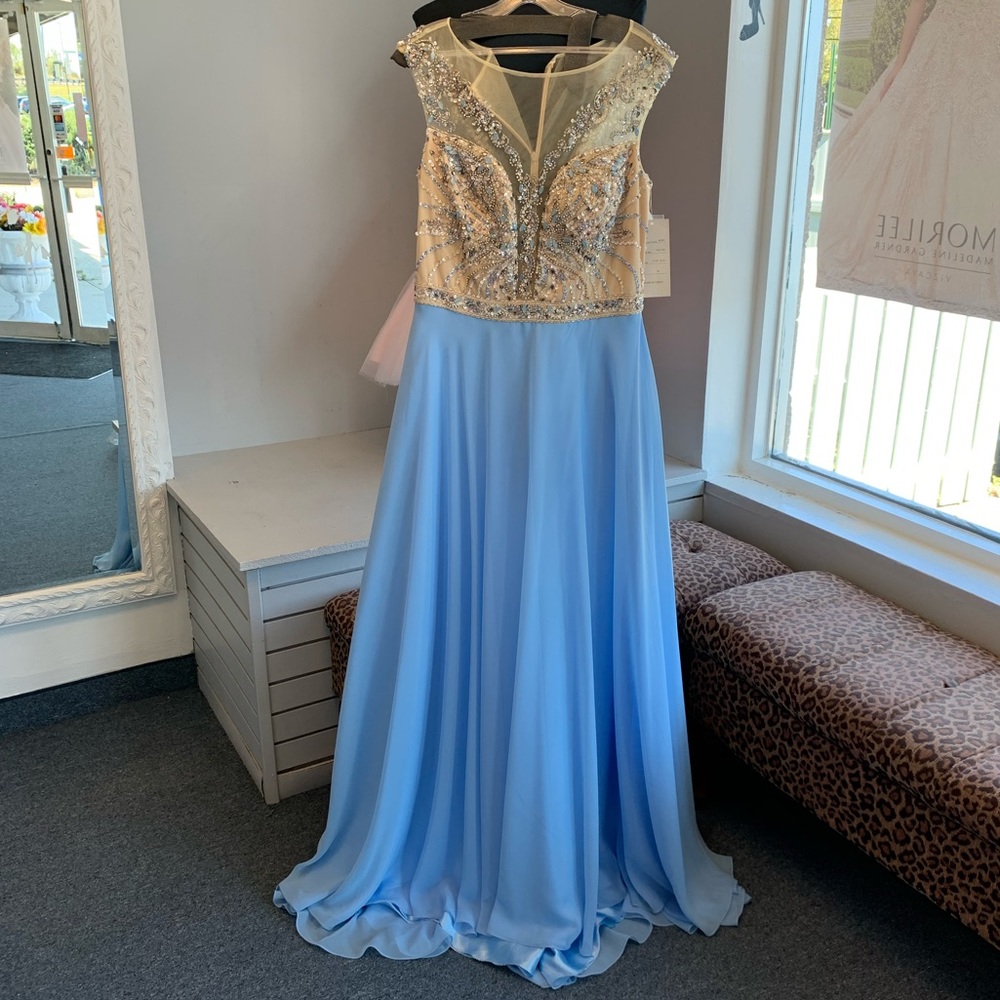 TONY BOWLS Top sequin long baby blue dress
